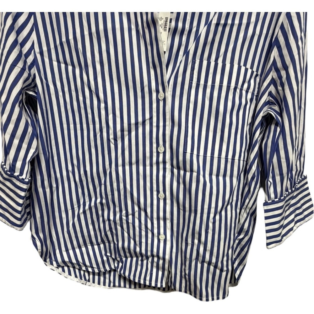 Madewell NZ863 Blue White Striped Button Front Shirt Medium NWT 100% Cotton Top - Picture 3 of 7